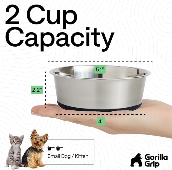 GORILLA GRIP Dog Bowl, Holds 2 Cups, Food Grade 304 Stainless Steel Food and - Image 4