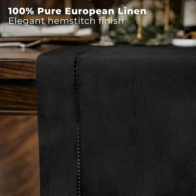 Signature Linen™ by D'Moksha Black Table Runner 60 Inches, 100% Pure Linen - Image 2