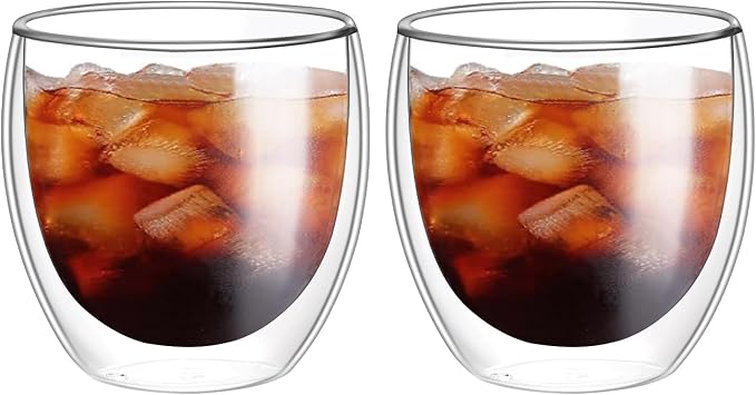 8oz Glass Coffee Mugs Set of 2, Double Walled Espresso Cups by Unknown