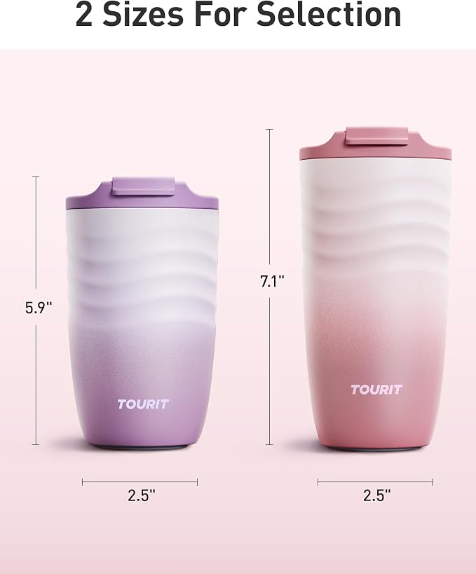 TOURIT 12 oz Travel Coffee Mug, Vacuum Insulated Stainless Steel Tumbler - Image 6