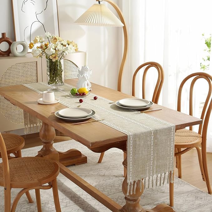 Wracra Rustic Linen Table Runner, Coffee Table Runners 60 inches Long | Raised - Image 4