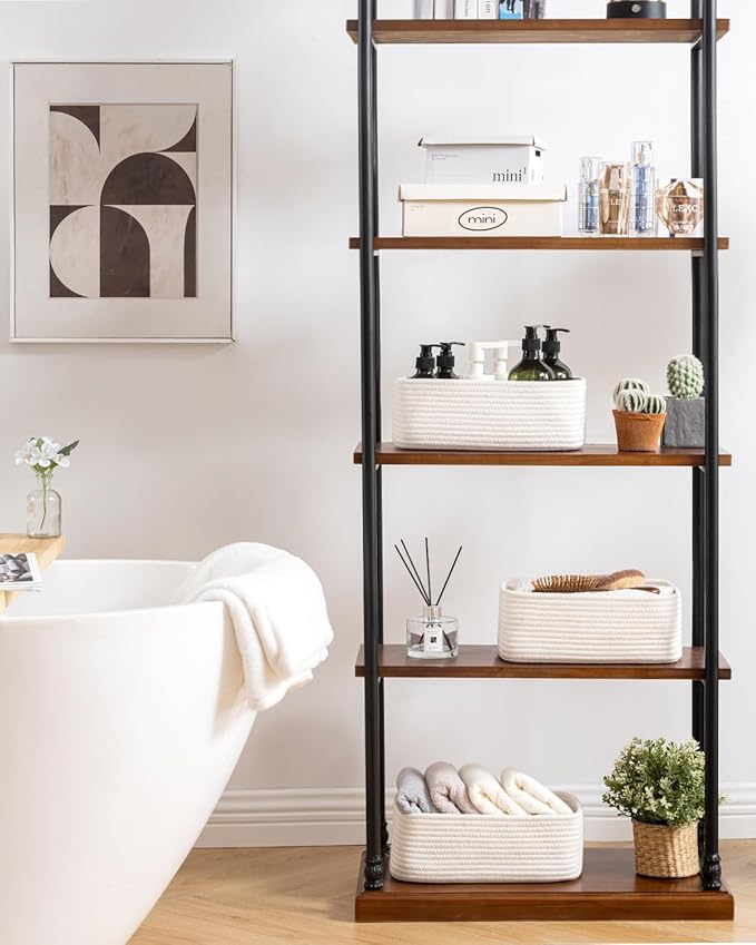 KALLAX Small Woven Basket, 12 x 8 x 4.5 Inches, Storage Basket for Organizing, Cute Small Rope Shelf Closet Cube Storage Bins Baskets for Shelves, Dog Toy Gift Baskets Empty, 3 Packs, Off White