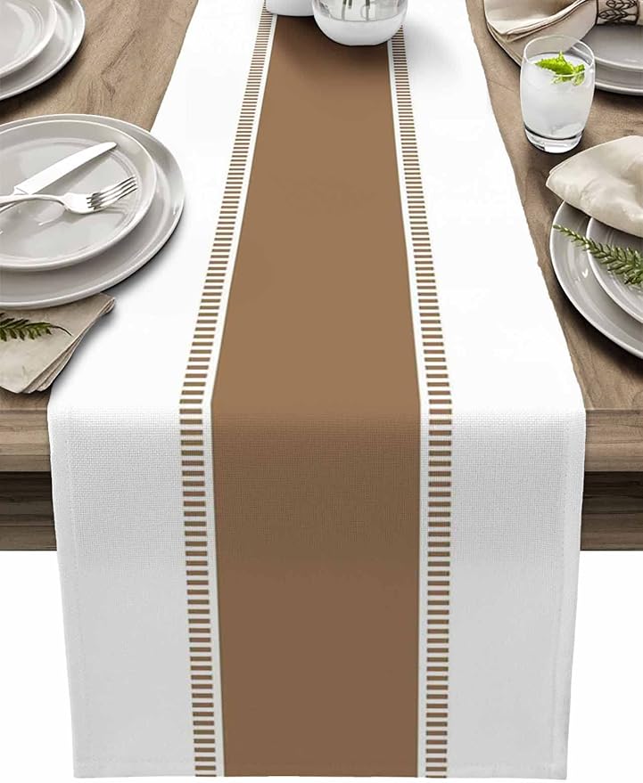 Brown Table Runners 90 inches Long, Stripes Minimalist Simple Table Runner by Unknown