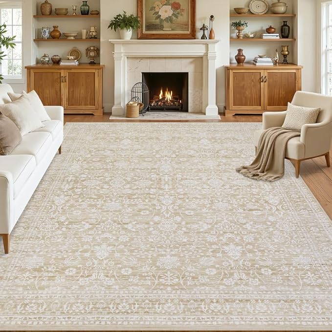 Area Rugs 9x12 Living Room: Vintage Boho Neutral Washable Rug Indoor Soft Large by Luxturiy