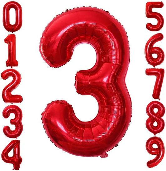 GOER Red Foil Balloons Number 1,Huge Number Balloons for 3rd Birthday Party Supplies Anniversary Decorations (3 pcs,42 inch,32 inch,16inch)