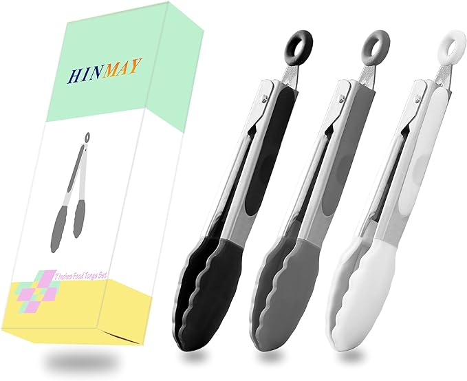 HINMAY Small Silicone Tongs 7-Inch Mini Serving Tongs - Image 5