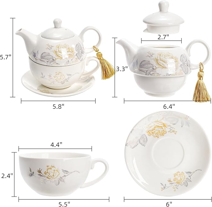 Tea for One Set, Porcelain Floral Teapot Cup Saucer Set | Vintage Bone China - Image 2