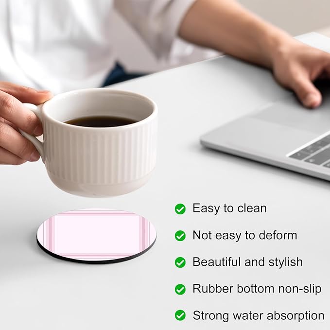 Pink Grid Coasters Set of 6 Absorbent Coasters - Image 4