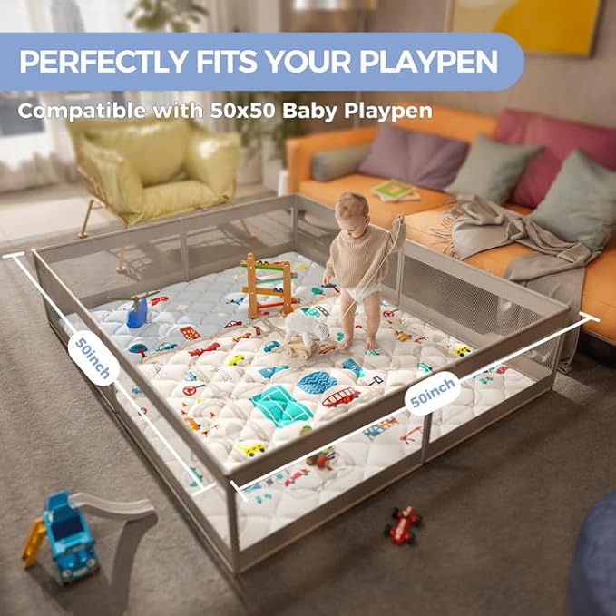 Car Portable Baby Play Mat 50x50 Playpen Mat Upgraded Thicker Baby Floor Play Mat Non-Slip Cushioned Crawling Mat Waterproof Kids Play Mat Activity Playmats for Babies Toddler Tummy Time(50x50, Car)