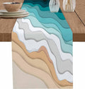 Turquoise Geometric Beach Table Runners 108 Inches Long, Cotton Linen Fabric by Edwiinsa