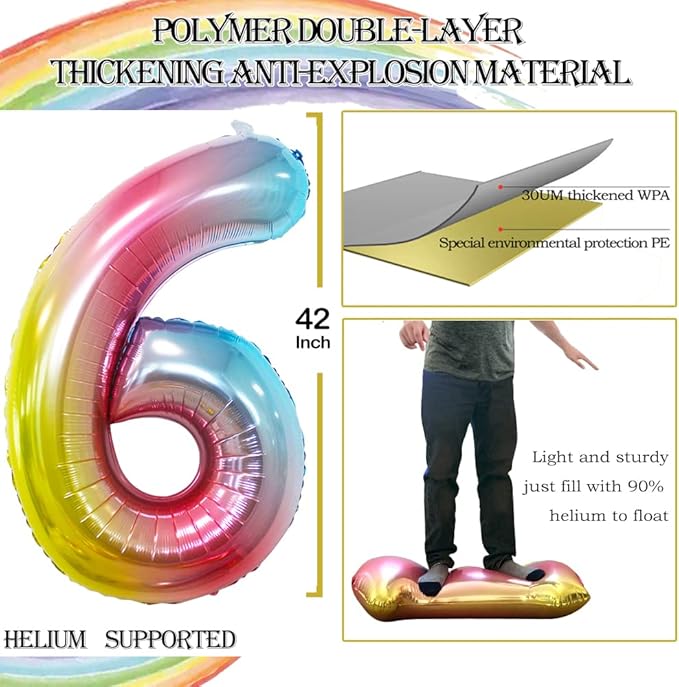 GOER Number 60 Balloons for 60th Birthday Party Decorations,42 Inch Jumbo Foil Helium Balloons for 60th Anniversary (Rainbow)