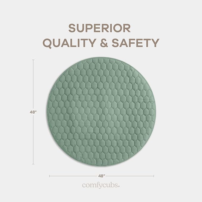 Comfy Cubs Round Kids Play Mat - Medium 48 inches Soft Quilted Baby Floor Mat with Non-Slip Bottom - Plush Design for Toddlers' Playtime and Relaxation - Comfortable and Durable - Fern