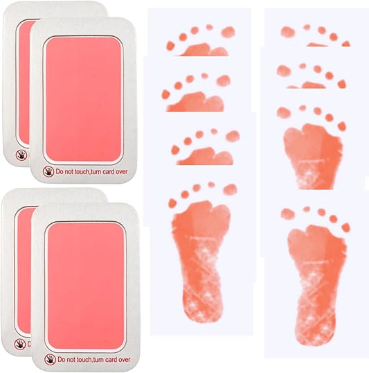 Baby Footprint and Handprint Kit, 4 Pink Inkless Print Pads + 8 Imprint Cards, Dog Paw Print Kit Clean Touch Ink Pad Perfect Keepsake Gift for Newborns and Pets Printing Touch Imprints