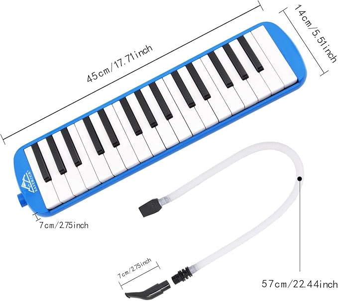 EastRock 32 Key Melodica Instrument Keyboard Soprano Piano Style with Mouthpiece Tube Sets and Carrying Bag for Beginners Adults Gift Blue