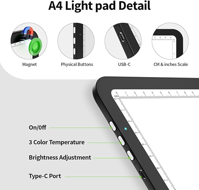 Up To 9000Lux Super Bright A4 Light Pad,Rechargeable light box with 4000mAH Lithium Battery for Cricut Weeding Vinyl Tool,Magnet light box for tracing,light board for Diamond Painting,Sketching,Tattoo