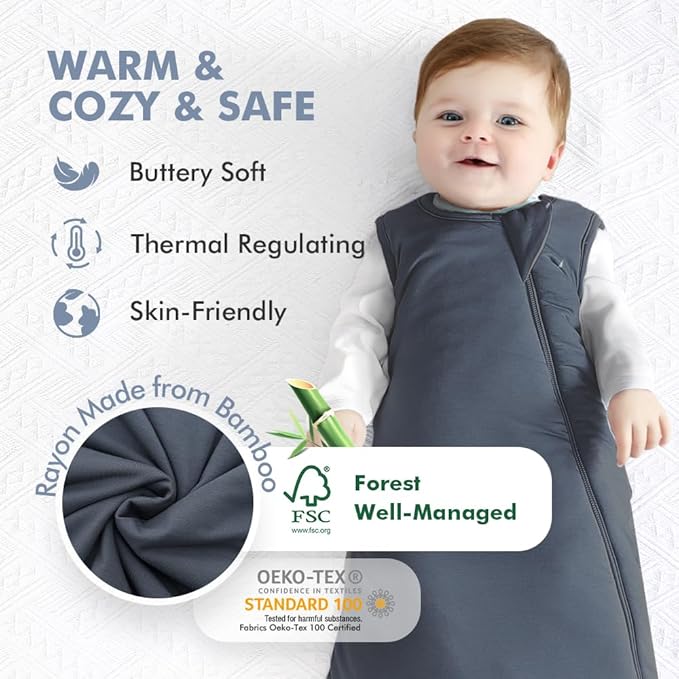 HAPIU Unisex Rayon Made from Bamboo Baby Sleep Sack TOG 1.0, 2-Way Zipper YKK, Wearable Blanket Baby