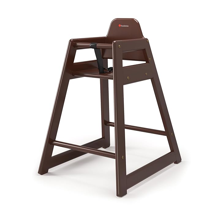 Foundations Neat Seat Wood Highchair for Restaurants, Easy to Clean, “No-tip” Feet, 3-point Safety Harness, Durable Hardwood, Small Footprint, Stackable (Antique Cherry)