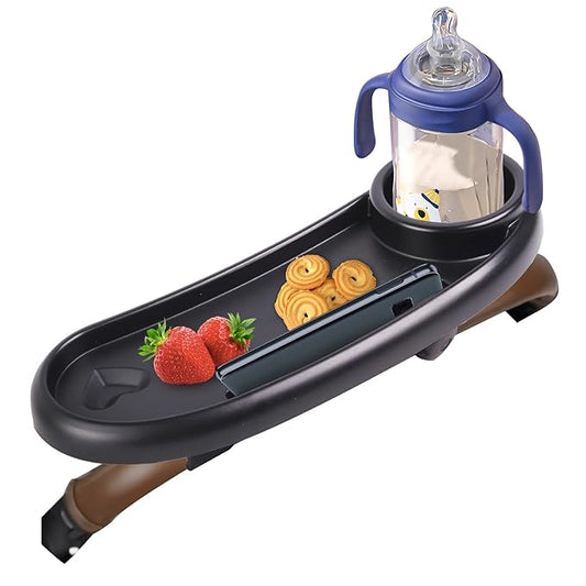 Snack Tray Compatible with Mockingbird,Nuna,Evenflo Stroller,Adjustable Stroller Snack Tray with Cup Holder and Phone Holder, Stroller Accessories Black