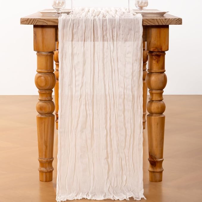 DeZerlor Ivory White Cheesecloth Table Runner 2 Pack Summer Table Runners Boho - Image 3