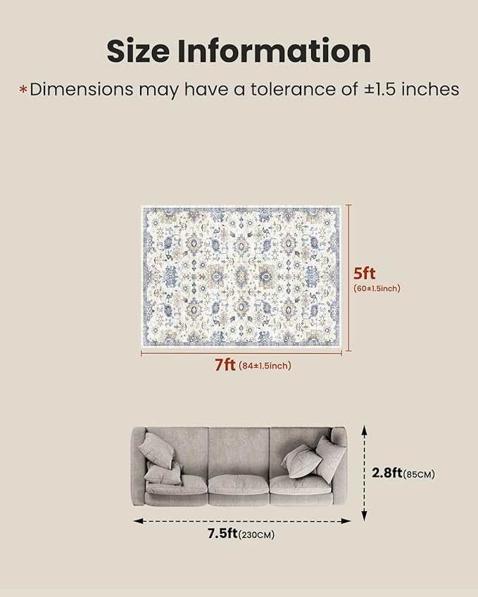 AMADA HOMEFURNISHING 5x7 Area Rugs, Washable Living Room Rug Low-Profile - Image 2