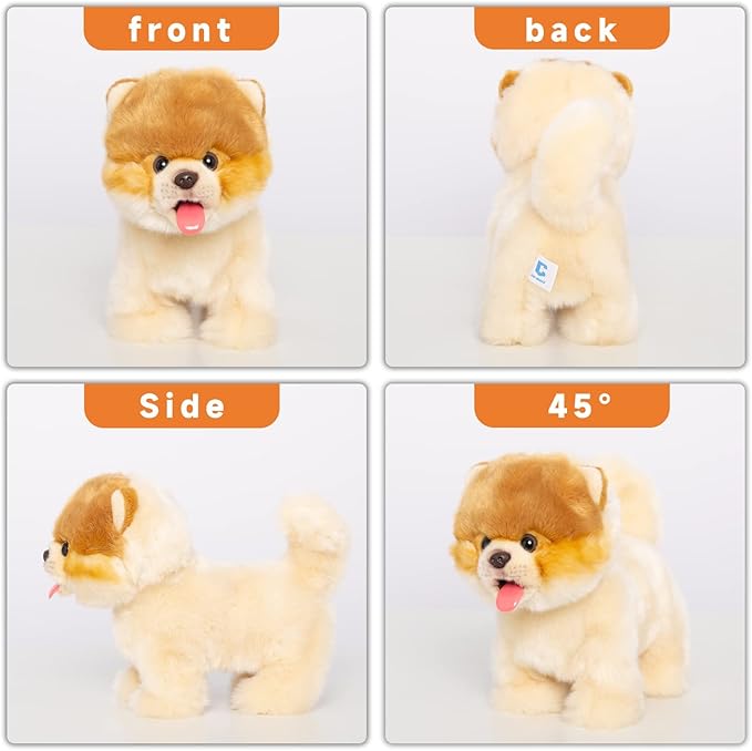 Electronic Walking Pomeranian Stuffed Dog Toy, Realistic Interactive Puppy Robot Pet Dog, Walking, Barking,Wagging Tail & Talking,Present Pet Gifts for 3+ Year Boys Girls