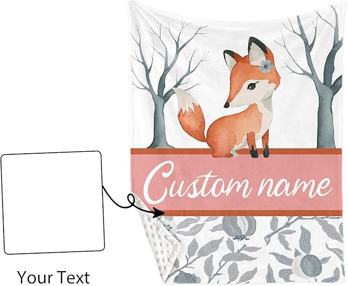 Personalized Nursery Crib Bedding Set: Custom Name 5 Piece Baby Crib Sets with Cute Fox Pattern - Toddler Double Layer Blanket Set, Comfortable Crib Bed Sheets for Baby Grils