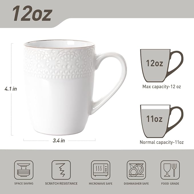 famiware Eden Coffee Mugs Sets of 6, 12 oz Ceramic Stoneware Mug Cup Set | - Image 3