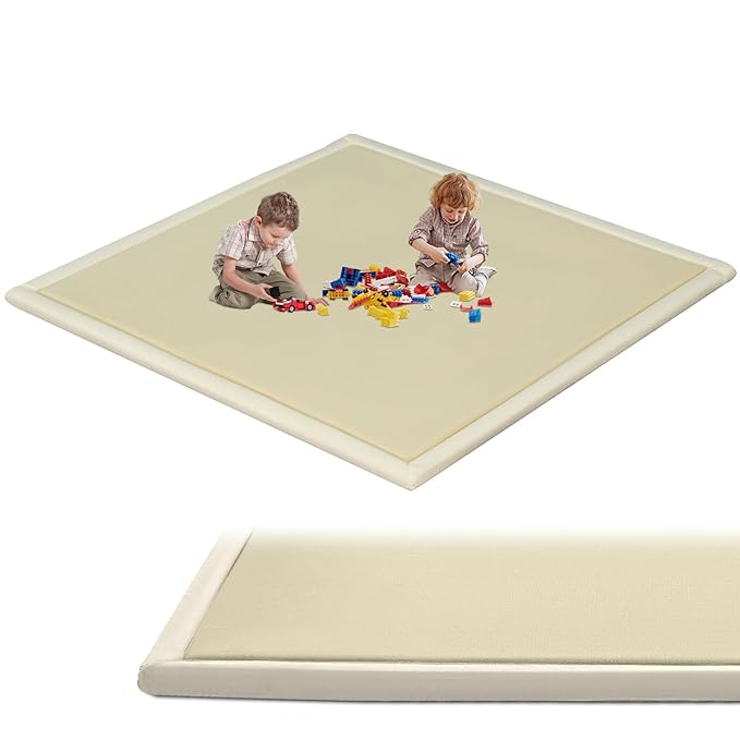 SUNYRISY Baby Play Mat for Floor 60 x 70in, 1.4in Thick Memory Foam Padded Play Mats Baby Rug, Soft Velvet Infants Toddler Kids Crawling Mat for Nursery, Non-Slip Bottom, Beige