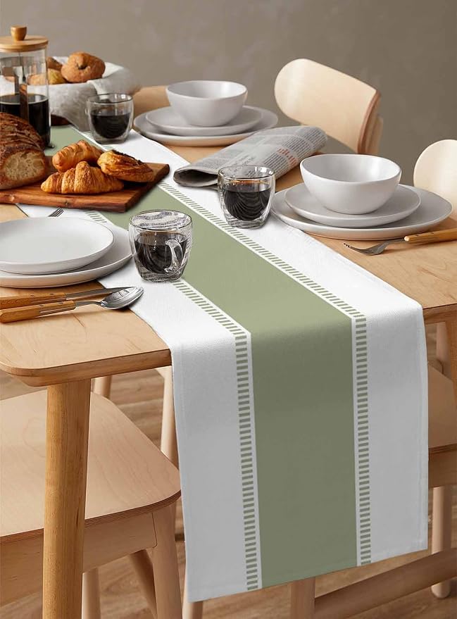 Sage Green Stripe Table Runners 120 inches Long, Linen Boho Table Runner - Image 6
