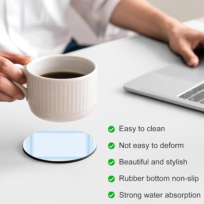 Light Blue Grid Coasters Set of 4 Absorbent Coasters - Image 4