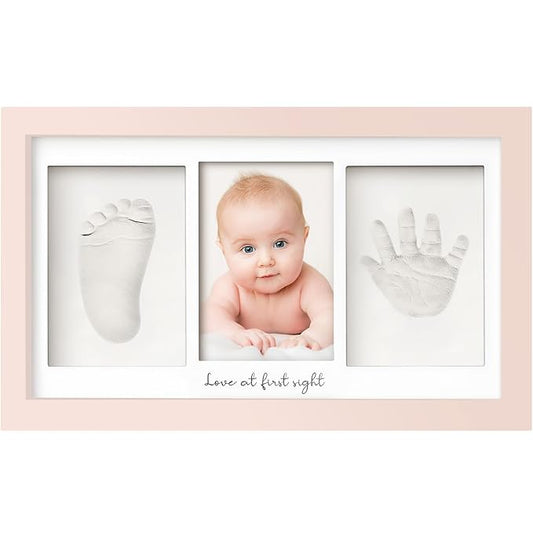 Baby Hand and Footprint Kit - Clay Handprint Keepsake Frame, Newborn Nursery Picture Frame, Personalized New Mom Gifts for Baby Shower & Registry (Petal Pink)