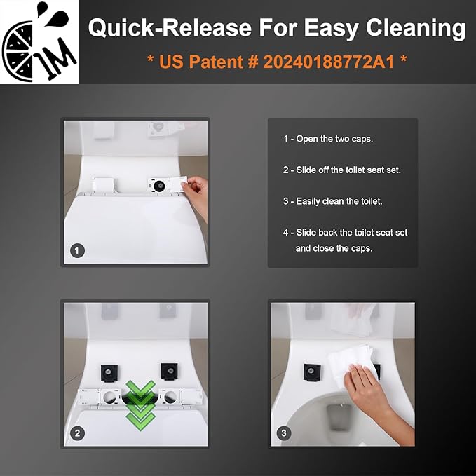 1M Soft Close Toilet Seat Elongated, Patented Quick Releasing for Easy Cleaning, Anti-Wiggling Design, Easy Installation (2PCS Pack)