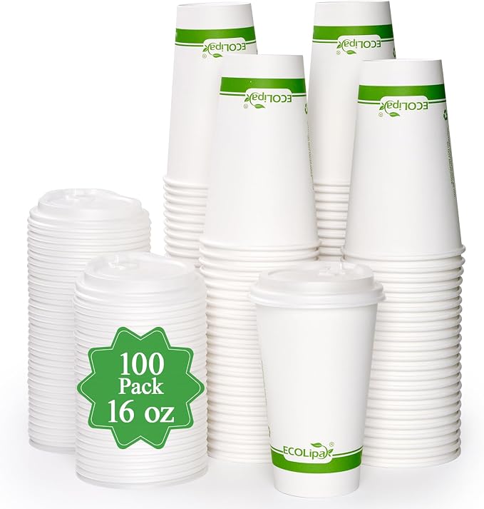 ECOLipak 100 Count 16 oz Compostable Paper Coffee Cups by ECOLipak