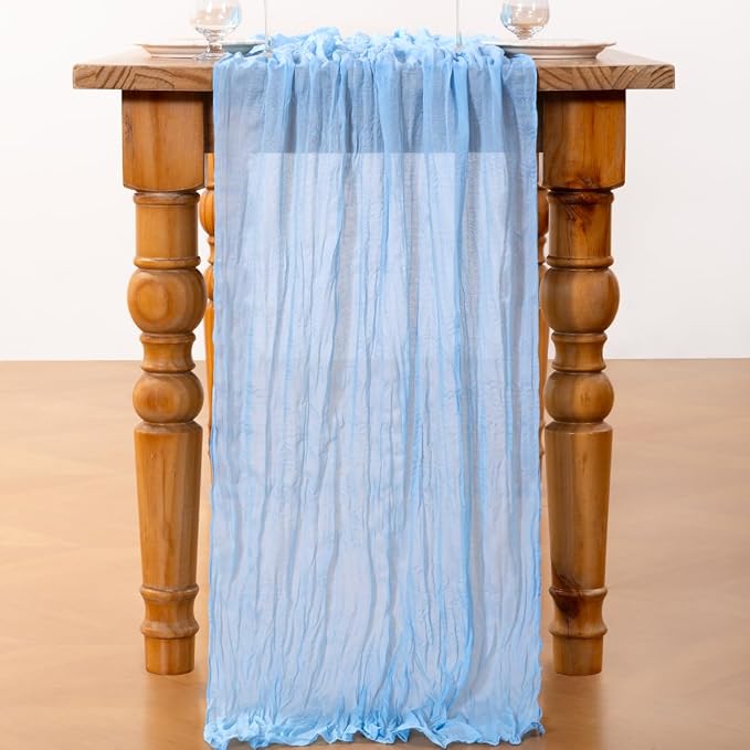 DeZerlor Baby Blue Cheesecloth Table Runner 1 Pack Summer Boho Runner | - Image 5