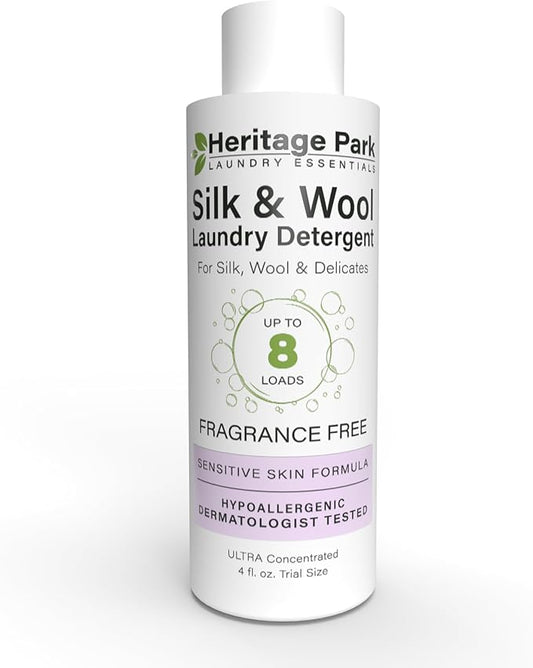 Heritage Park Silk & Wool Fragrance Free, Hypoallergenic, pH-Neutral Laundry Detergent - Dermatologist-tested, Sensitive Skin-Friendly, Enzymes-Free, Ultra Concentrated (4 Fl Oz)