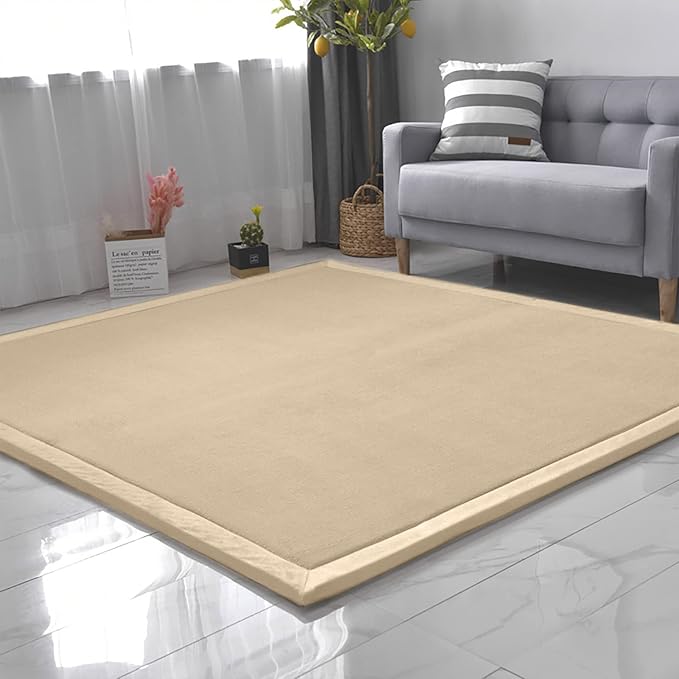 Loartee Coral Velvet Crawling Rug (6'8"x9'8", Brown) for Toddler Children Play Area Rugs Yoga Mat Exercise Pads Carpet