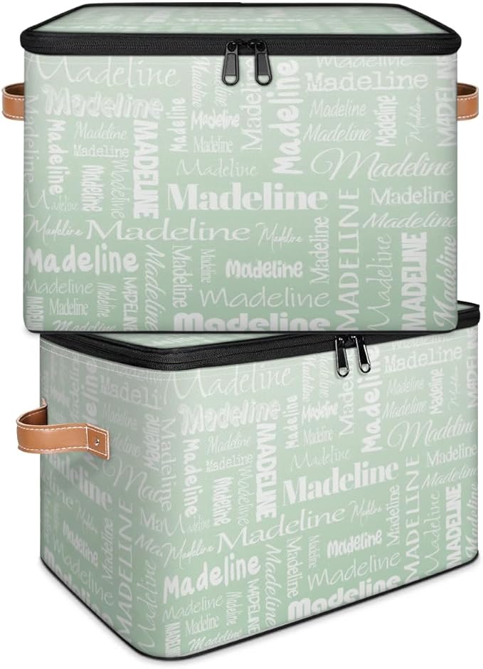Custom Storage Basket with Name, Personalized Storage Bins with Zipper Lid, Foldable Fabric Storage Box Large capacity with Handle Green
