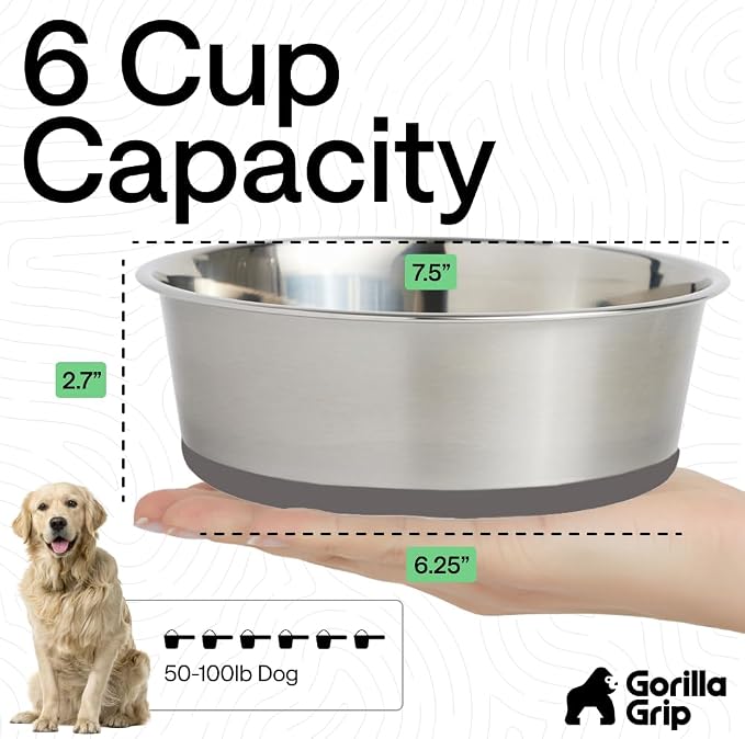 GORILLA GRIP Dog Bowl, Holds 6 Cups, Food Grade 304 Stainless Steel Food and - Image 4