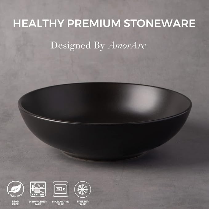 AmorArc 8.75‘’ Large Pasta Bowls, 42 ounce Deep Stoneware Bowls Set of 4 - Image 6