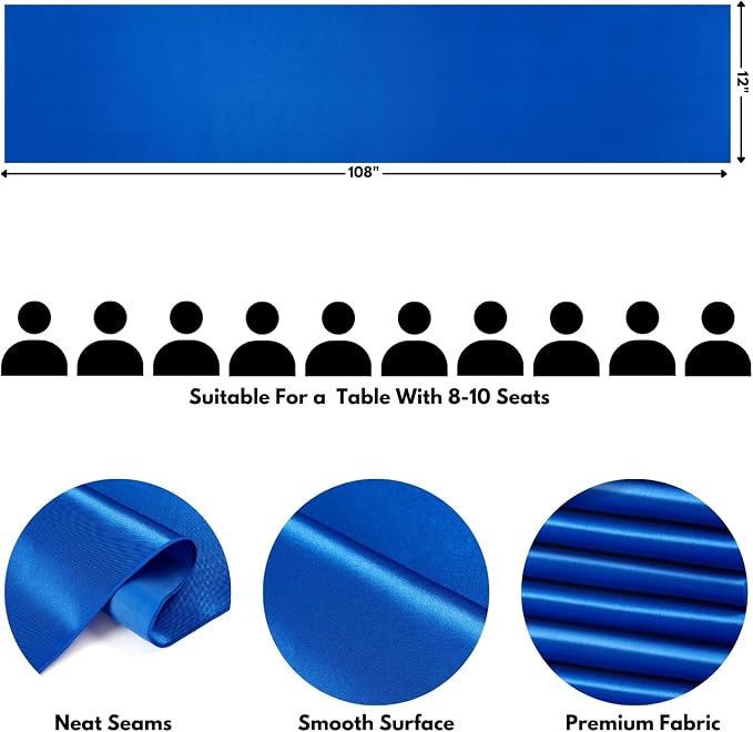 Royal Blue Satin Table Runner, 12x108 Inches, 2 Pack | Premium Satin, Smooth - Image 2