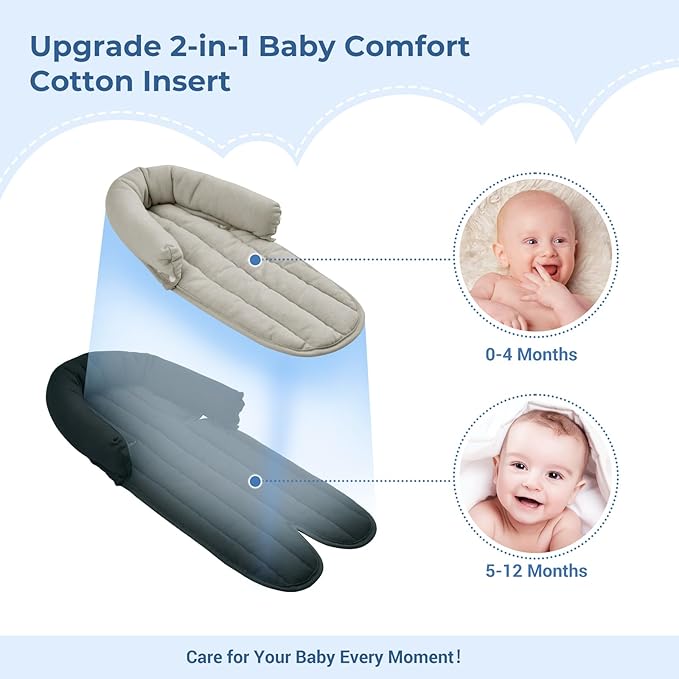 COOLBEBE Upgraded 2-in-1 Babybody Supports for Newborn Infant - Extra Soft Breathable Car Seat Insert Cushion Pad, Perfect for Carseat, Stroller, Swing, Bouncer Black