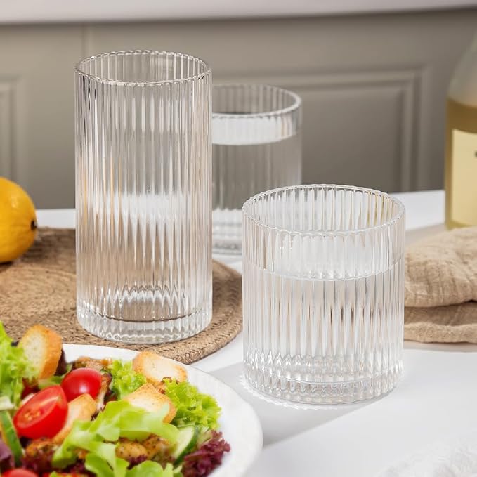 Ribbed Drinking Glasses 6pcs, 12oz and 10oz Glassware, Tumbler Glasses Cup Set - Image 5