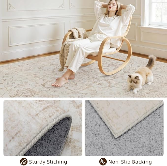 6x9 Area Rugs for Living Room: Vintage Boho Neutral Washable Rug Indoor Soft - Image 4
