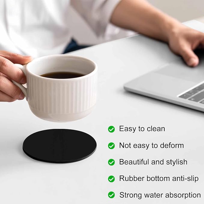 Black Coasters Set of 2, Solid Color Farmhouse Black Soft Absorbent Coasters - Image 4
