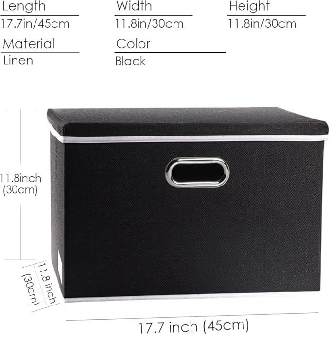 PRANDOM Large Foldable Storage Box with Lid [1-Pack] Fabric Collapsible Storage Bin Organizer Container Basket Cube with Cover for Home Bedroom Closet Office Nursery Black (17.7x11.8x11.8)
