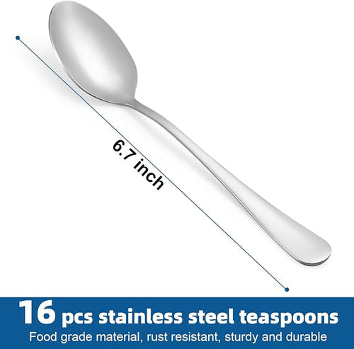 16 Pcs Teaspoons Set, Food-Grade Stainless Steel Spoons Silverware, Cutlery Tea - Image 2