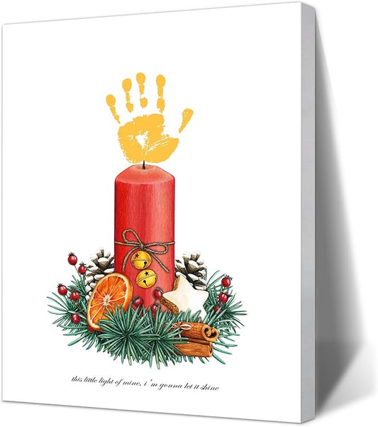 SHLINCO Handprint Keepsake DIY Kit, Baby's First Holiday Keepsake, Candle Winter Decoration, Kids Family Footprint Art, 7.8x9.8 Inch Canvas, Suitable for Desktop Wall Ornaments