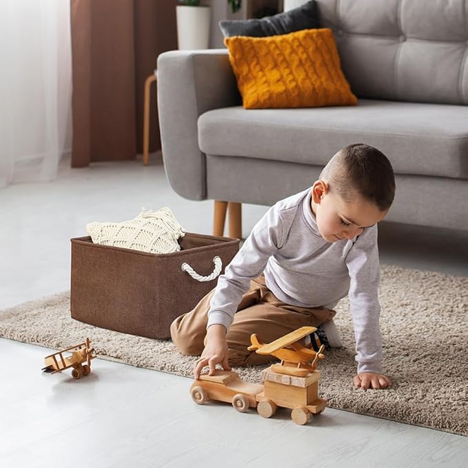 TheWarmHome Organization and Storage Basket for Organizing - 17x14x10 inch 3 Pack Fabric Storage Cubes, Collapsible Storage Bins for Shelves Closet Organizer Toy Gift Cloth (Brown)