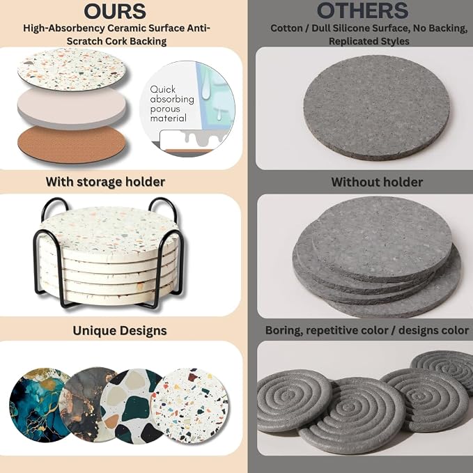 Ceramic Marble Coasters Set of 6, Absorbent Drink Coasters - Image 5