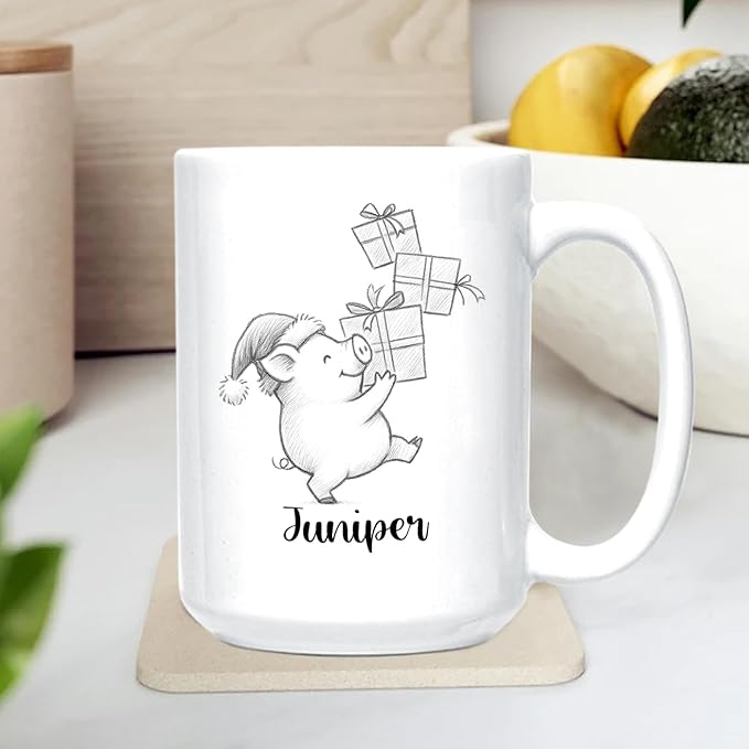 Customized Choose Name Pigs White Coffee Cup Gift For Dad Mom Daughter Son Kids, Pig Lover Accent Coffee Mug, Personalized Pig Ceramic Cup 11Oz 15Oz, Funny Pigs Travel Mug Gift For Birthday Christmas